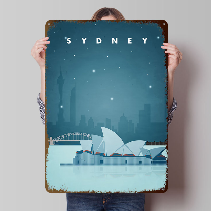 Home Bar Sydney - Poster Perjalanan Sydney, Papan Logam Vintage